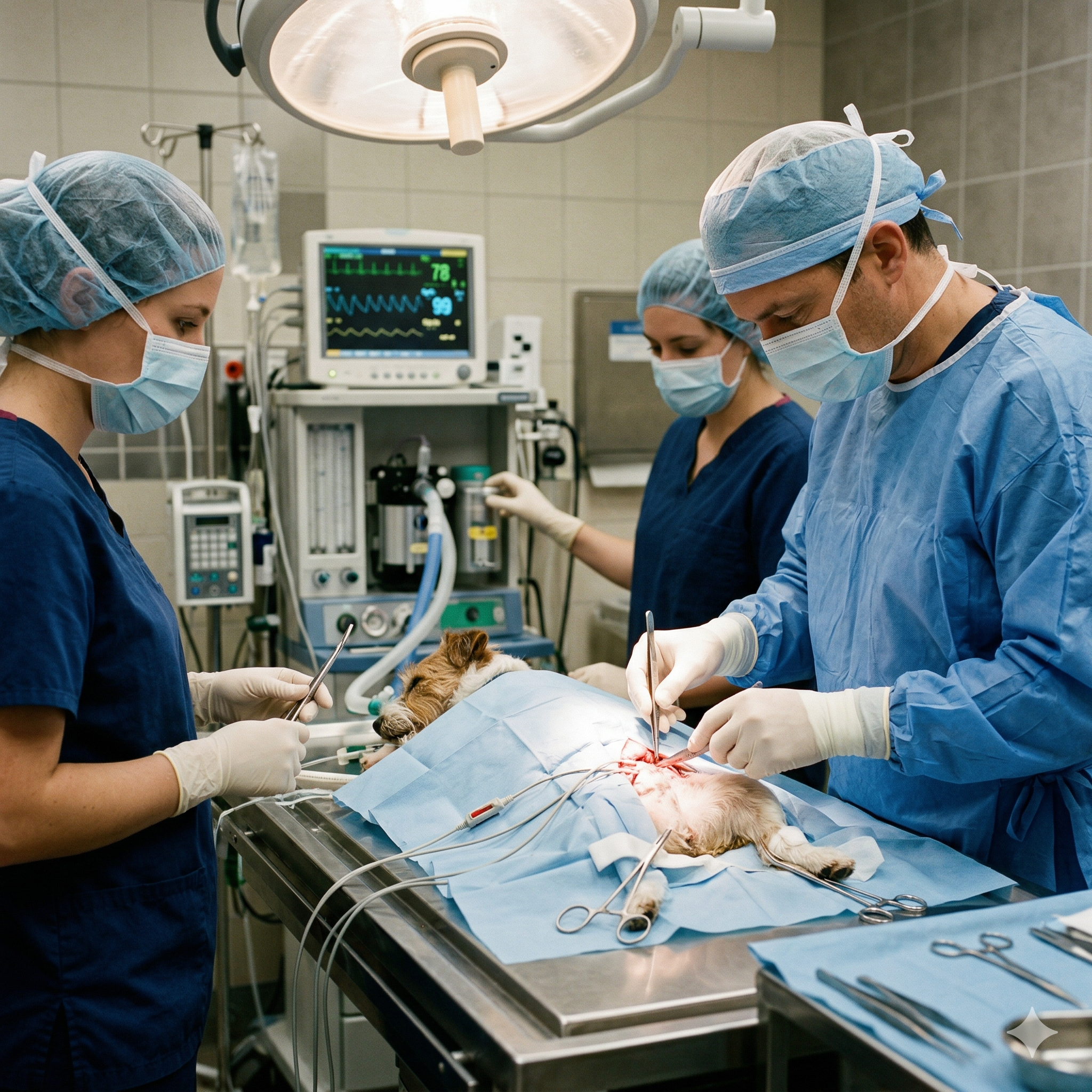 Equipo veterinario realizando cirugía